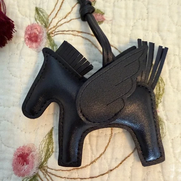 Black Leather Pegasus Charm with Burgundy Tassel - Picture 7 of 13